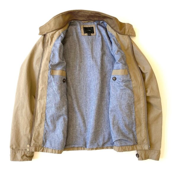 J.Crew Mens Cruiser Harrington Jacket XS Tan 2-Way Zipper Cotton Blend Pockets - Picture 4 of 16